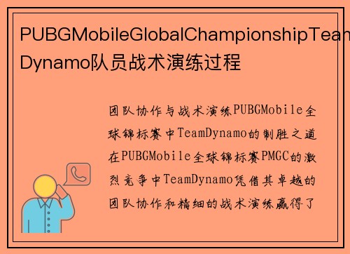 PUBGMobileGlobalChampionshipTeamDynamo队员战术演练过程