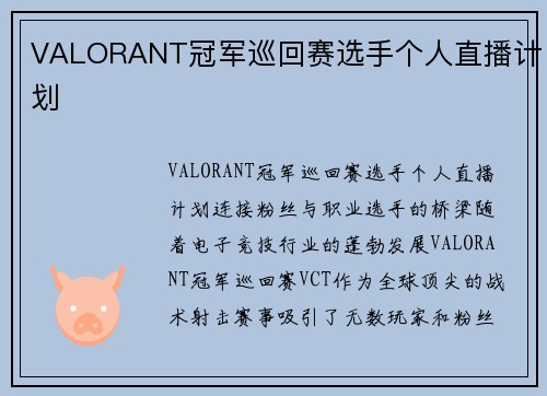 VALORANT冠军巡回赛选手个人直播计划