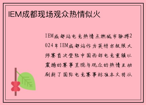 IEM成都现场观众热情似火