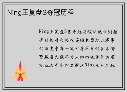 Ning王复盘S夺冠历程