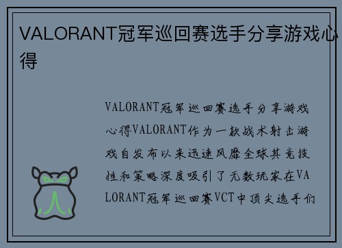 VALORANT冠军巡回赛选手分享游戏心得